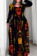 Red Yellow Casual Print Patchwork O Neck Straight Plus Size Dresses