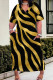Black Gold Casual Print Pocket Patchwork V Neck Straight Plus Size Dresses