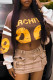 Brown Casual Print Patchwork O Neck Tops
