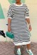 White Casual Striped Print Basic O Neck Long Sleeve Plus Size Dresses