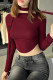 Burgundy Casual Solid Color Patchwork O Neck Tops