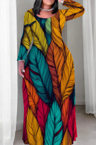Colour Casual Print Patchwork O Neck Straight Plus Size Dresses