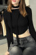Black Casual Solid Color Patchwork O Neck Tops