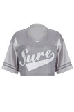 Light Gray Casual Letter Print Patchwork V Neck T-Shirts
