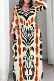 Black And White Casual Print Patchwork O Neck Straight Plus Size Dresses