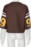 Brown Casual Print Patchwork O Neck Tops