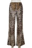 Leopard Print Casual Leopard Print Patchwork Contrast Loose Mid Waist Speaker Patchwork Bottoms
