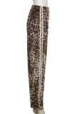 Leopard Print Casual Leopard Print Patchwork Contrast Loose Mid Waist Speaker Patchwork Bottoms