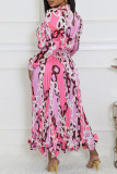 Pink Casual Print Basic Half A Turtleneck Long Sleeve Two Pieces