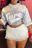 Light Gray Casual Letter Print Patchwork V Neck T-Shirts