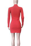 Black Casual Solid Color Buttons Patchwork Half A Turtleneck Wrapped Skirt Dresses
