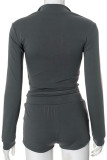 Apricot Casual Draw String Patchwork Zipper Zipper Collar Long Sleeve Two Pieces