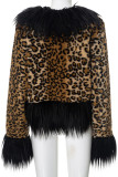 Leopard Print Street Leopard Print Patchwork Fluffy Cardigan Collar Outerwear