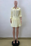 Light Yellow Casual Stripe Turndown Collar Long Sleeve Two Pieces