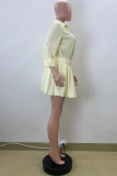 Light Yellow Casual Stripe Turndown Collar Long Sleeve Two Pieces