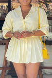 Light Yellow Casual Stripe Turndown Collar Long Sleeve Two Pieces