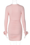 White Sexy Solid Color Patchwork Flower Shape O Neck Wrapped Skirt Dresses