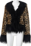 Leopard Print Street Leopard Print Patchwork Fluffy Cardigan Collar Outerwear