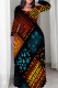 Red Blue Casual Print Patchwork O Neck Straight Plus Size Dresses