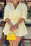 Light Yellow Casual Stripe Turndown Collar Long Sleeve Two Pieces