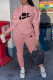 Pink Casual Street Letter Print Draw String Pocket Hooded Long Sleeve Two Pieces