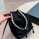 Black Casual Street Solid Color Draw String Metal Accessories Trim Rhinestone Decor Bags
