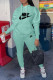 Color Blue Casual Street Letter Print Draw String Pocket Hooded Long Sleeve Two Pieces
