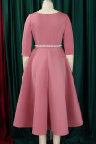 Red Elegant Solid Color Patchwork Zipper O Neck A Line Dresses