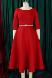 Red Elegant Solid Color Patchwork Zipper O Neck A Line Dresses
