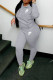 Grey Casual Street Letters Embroidered Draw String Hooded Long Sleeve Two Pieces