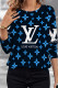 Blue Casual Daily Letter Print Contrast O Neck Tops