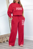 Pink Casual Street Letter Print Draw String O Neck Long Sleeve Two Pieces