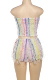 Colour Sexy Casual Patchwork Backless Strapless Sleeveless Two Pieces