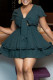 Ink Green Sexy Plaid Patchwork Strap Design V Neck Cake Skirt Dresses