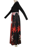 Red Elegant Print Patchwork O Neck Long Dresses