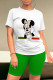 Green Casual Letters Patchwork Contrast O Neck Short Sleeve Two Pieces