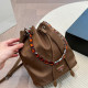 Brown Casual Street Solid Color Draw String Metal Accessories Trim Rhinestone Decor Bags