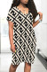 Khaki Casual Letter Print Pocket Contrast V Neck Printed Short Sleeve Dress