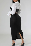 Light Purple Elegant Patchwork Slit Ruched Contrast V Neck Long Sleeve Two Pieces