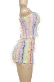 Colour Sexy Casual Patchwork Backless Strapless Sleeveless Two Pieces