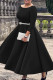 Black Elegant Solid Color Patchwork Zipper O Neck A Line Dresses