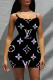 Colour Sexy Letter Print Contrast U Neck Printed Dresses