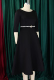 Red Elegant Solid Color Patchwork Zipper O Neck A Line Dresses
