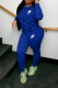 Blue Casual Street Letters Embroidered Draw String Hooded Long Sleeve Two Pieces