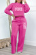 Rose Red Casual Street Letter Print Draw String O Neck Long Sleeve Two Pieces