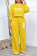 Yellow Casual Street Letter Print Draw String O Neck Long Sleeve Two Pieces