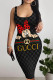Black Street Letters Patchwork U Neck Wrapped Skirt Dresses
