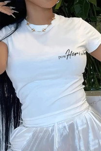 White Casual Street Letter Print O Neck T-Shirts