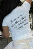 White Casual Street Letter Print O Neck T-Shirts
