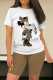 Brown Casual Letters Patchwork Contrast O Neck Short Sleeve Two Pieces